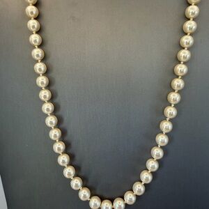 Vintage Classic Faux Pearl Choker Knotted with Gold Filigree Clasp 16”